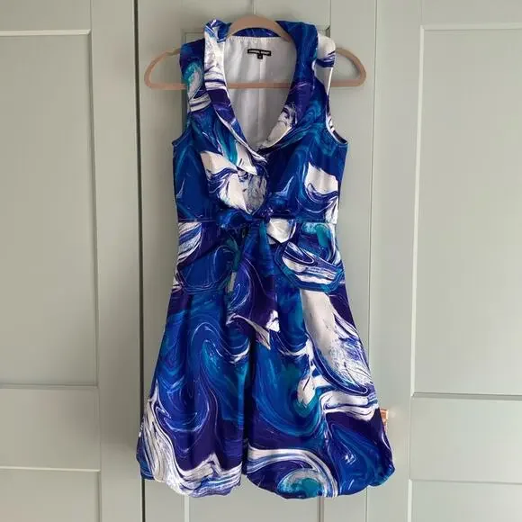 Samuel Dong Blue Purple Swirl Bubble Dress sz XS - Picture 2 of 7